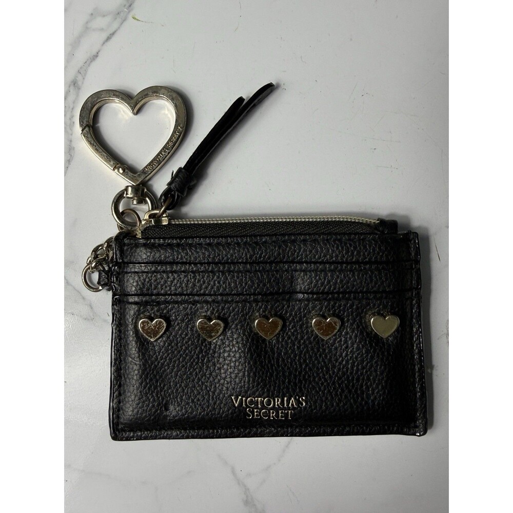 Victorias Secret Black Faux Leather Card Case Holder Minimalist Coin Purse Walle